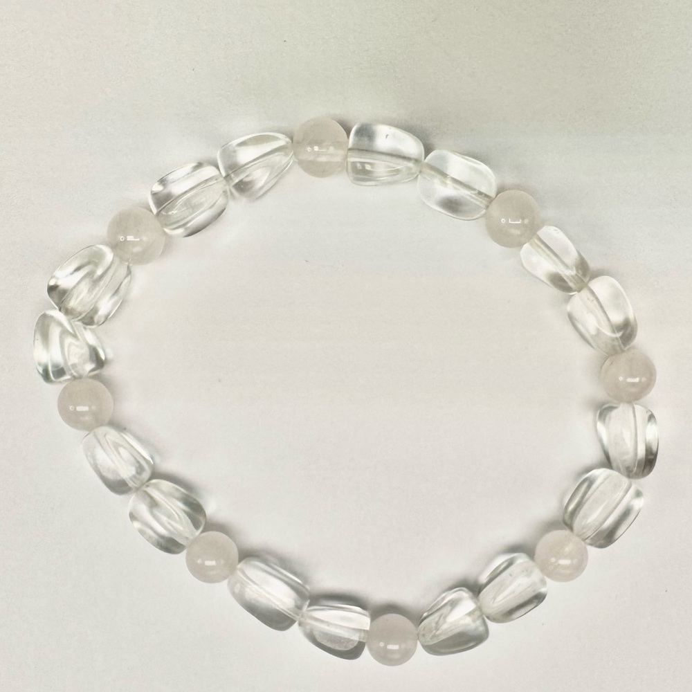 Rose Quartz and Clear Beaded Bracelet - M